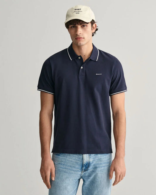 Gant Tipped Piqué Polo Shirt - Evening Blue