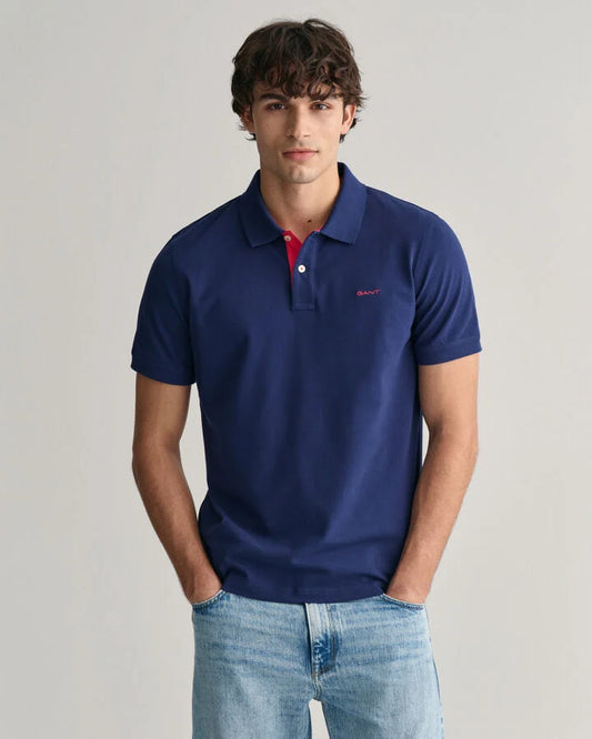 Gant Contrast Piqué Polo Shirt - Persian Blue