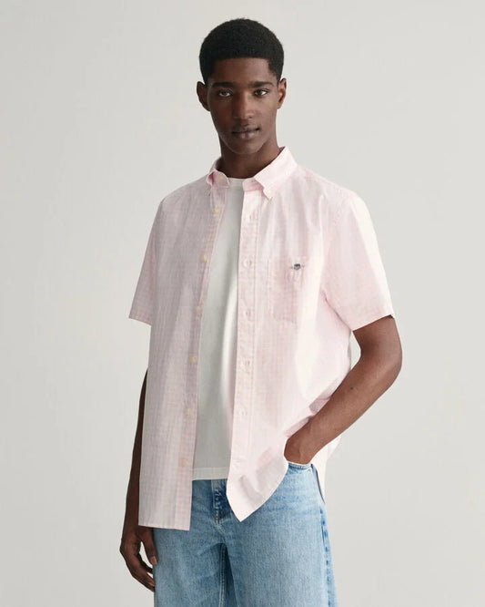 GANT Regular Fit Gingham Poplin Short Sleeve Shirt - Light Pink