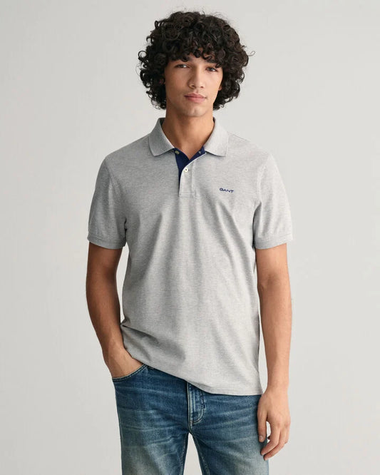 Gant Contrast Piqué Polo Shirt - Grey Melange