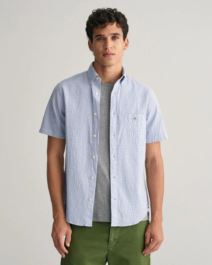 Gant Regular Fit Striped Seersucker Short Sleeve Shirt