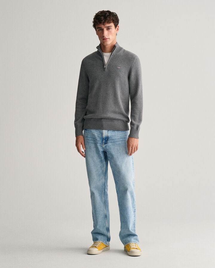 Gant Casual Cotton Half-Zip Sweater - Dark Grey Melange