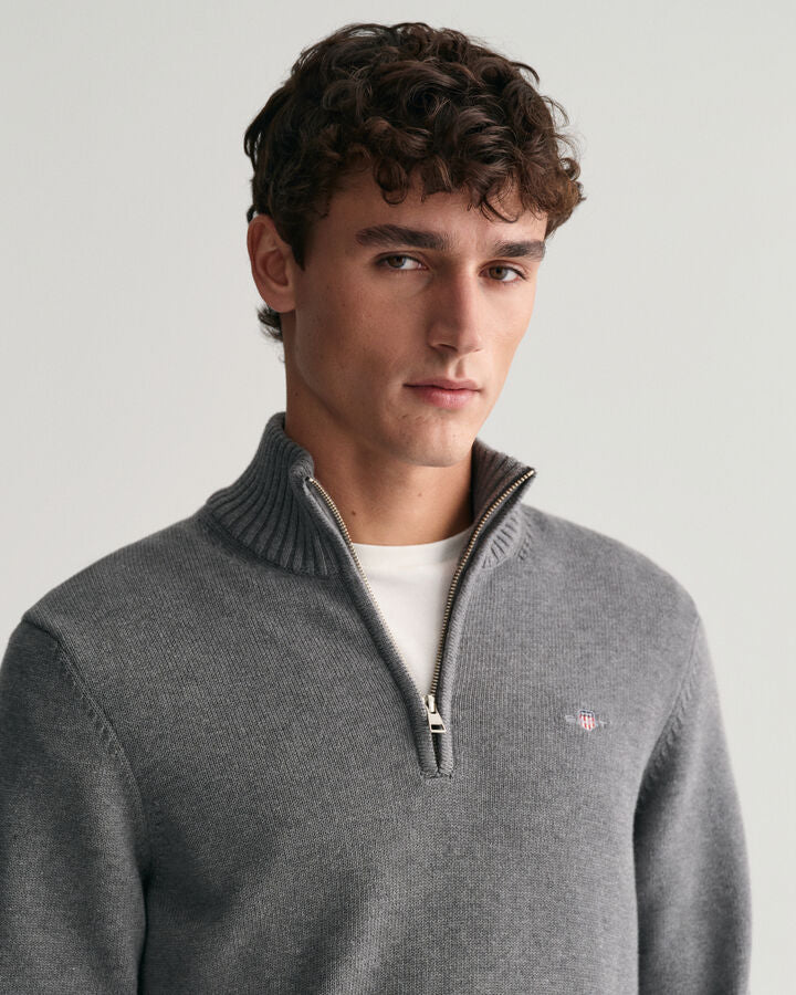 Gant Casual Cotton Half-Zip Sweater - Dark Grey Melange