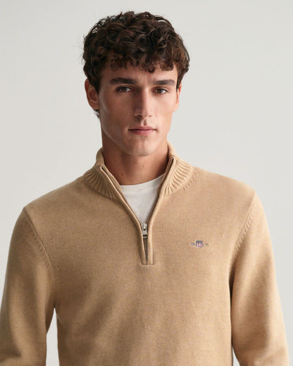 Gant Casual Cotton Half-Zip Sweater - Khaki Melange