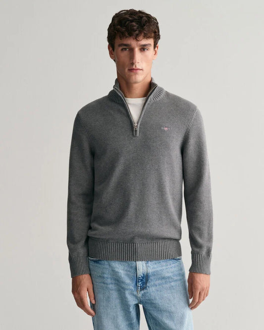 Gant Casual Cotton Half-Zip Sweater - Dark Grey Melange