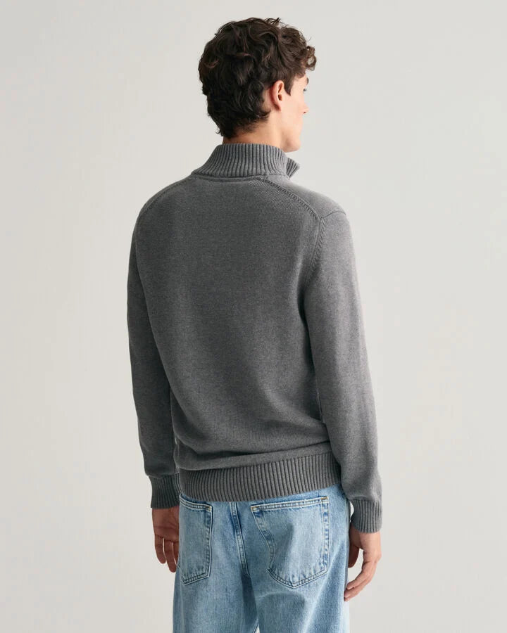 Gant Casual Cotton Half-Zip Sweater - Dark Grey Melange