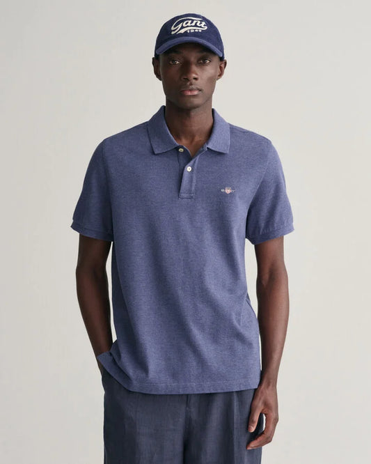 Gant Regular Fit Shield Piqué Polo Shirt - Dk Jeansblue Melange