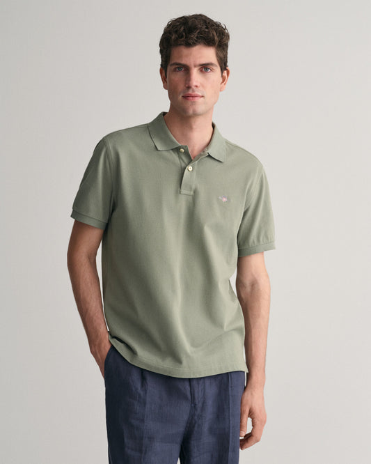 Gant Regular Fit Shield Piqué Polo Shirt - Dry Green
