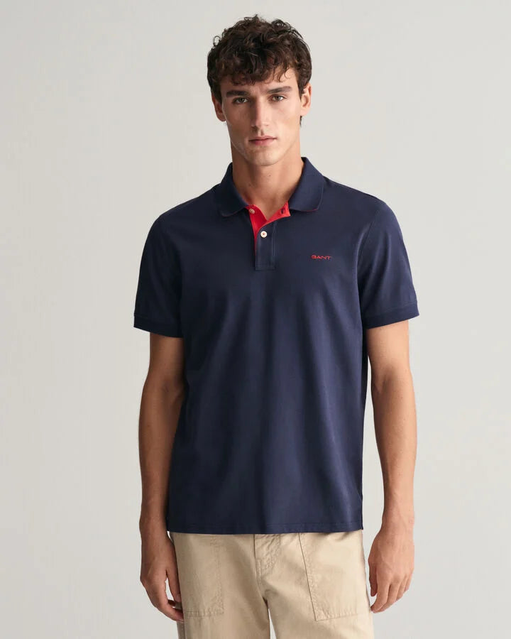 Gant Contrast Piqué Polo Shirt - Evening Blue
