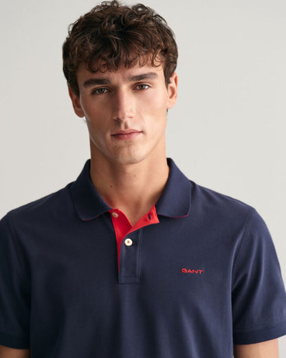 Gant Contrast Piqué Polo Shirt - Evening Blue