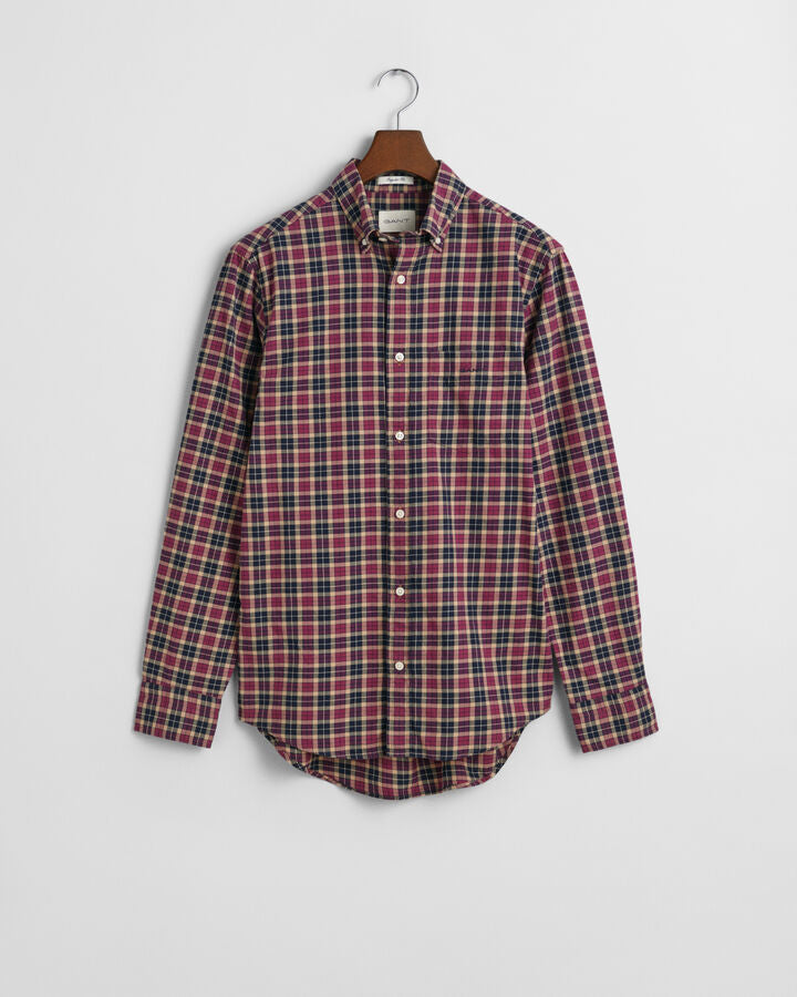 Gant Regular Fit Checked Light Twill Shirt - Wine Red