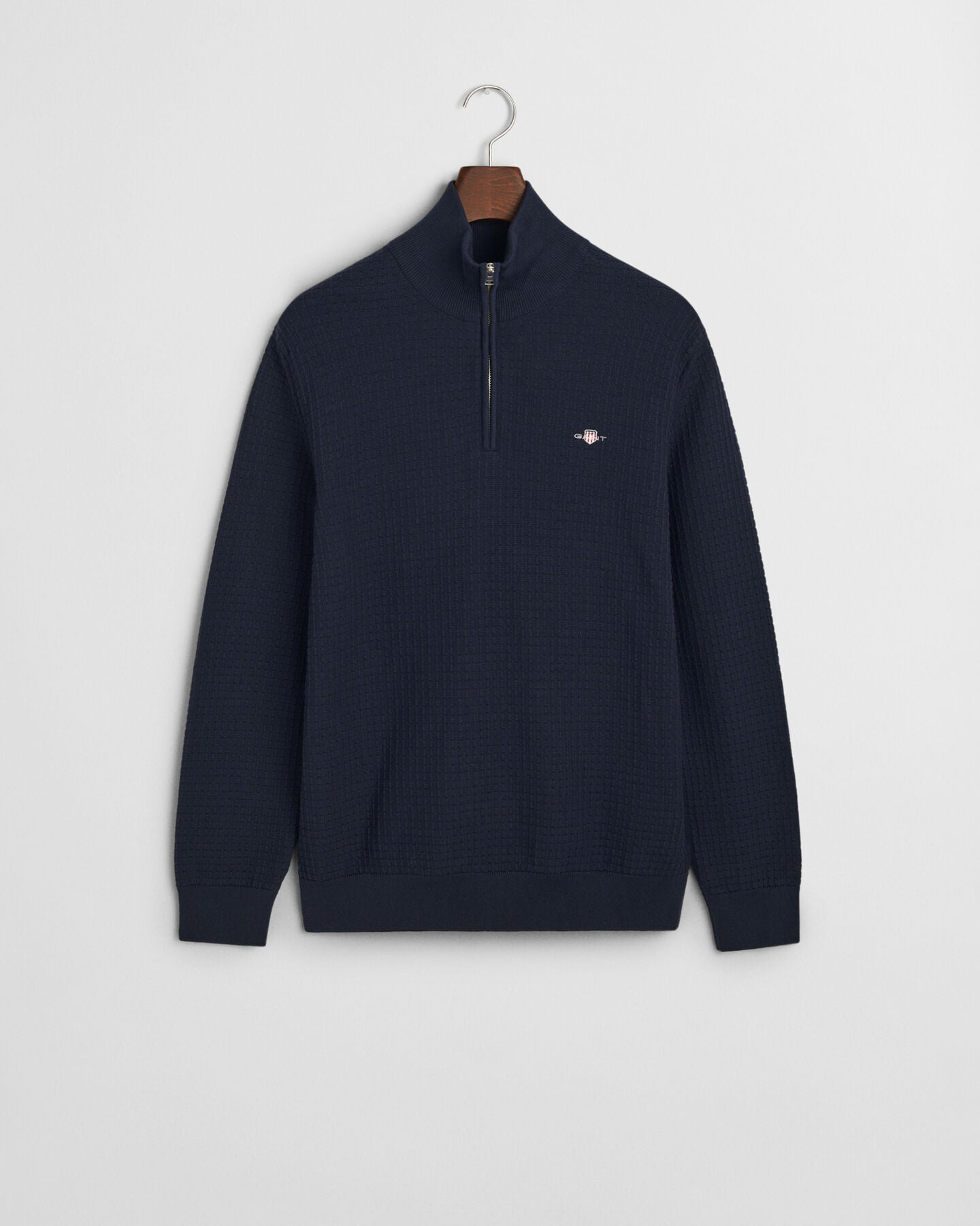 Gant Textured Cotton Half-Zip Sweater - Evening Blue