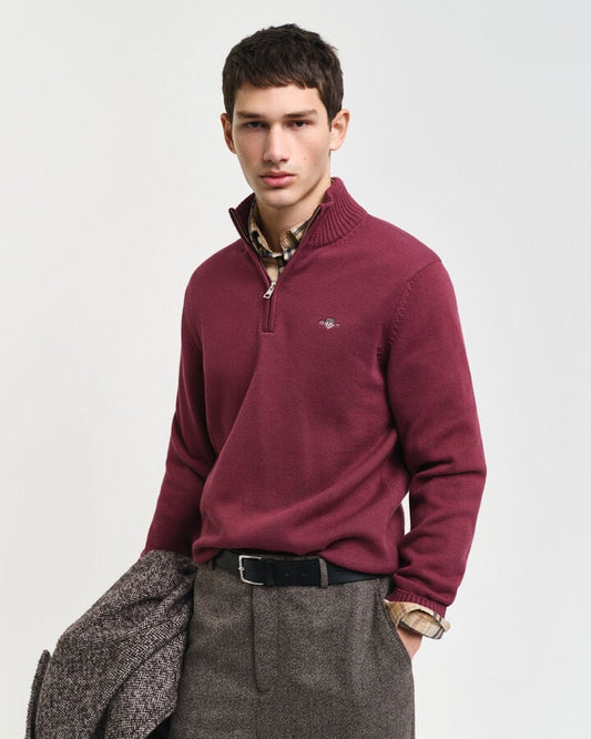 Gant Casual Cotton Half-Zip Sweater - Wine Red