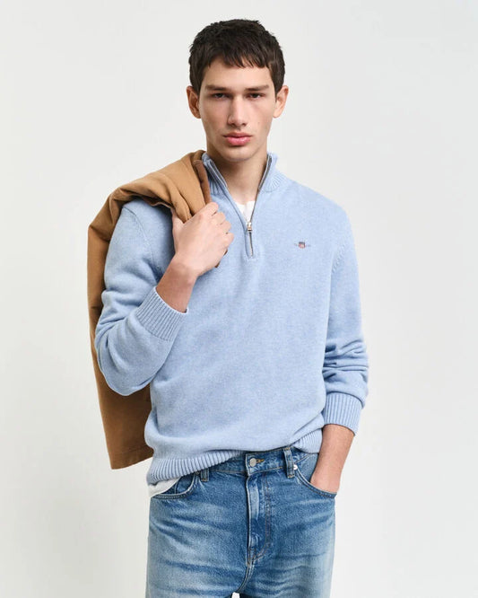 Gant Casual Cotton Half-Zip Sweater - Light Blue