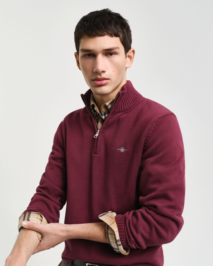 Gant Casual Cotton Half-Zip Sweater - Wine Red