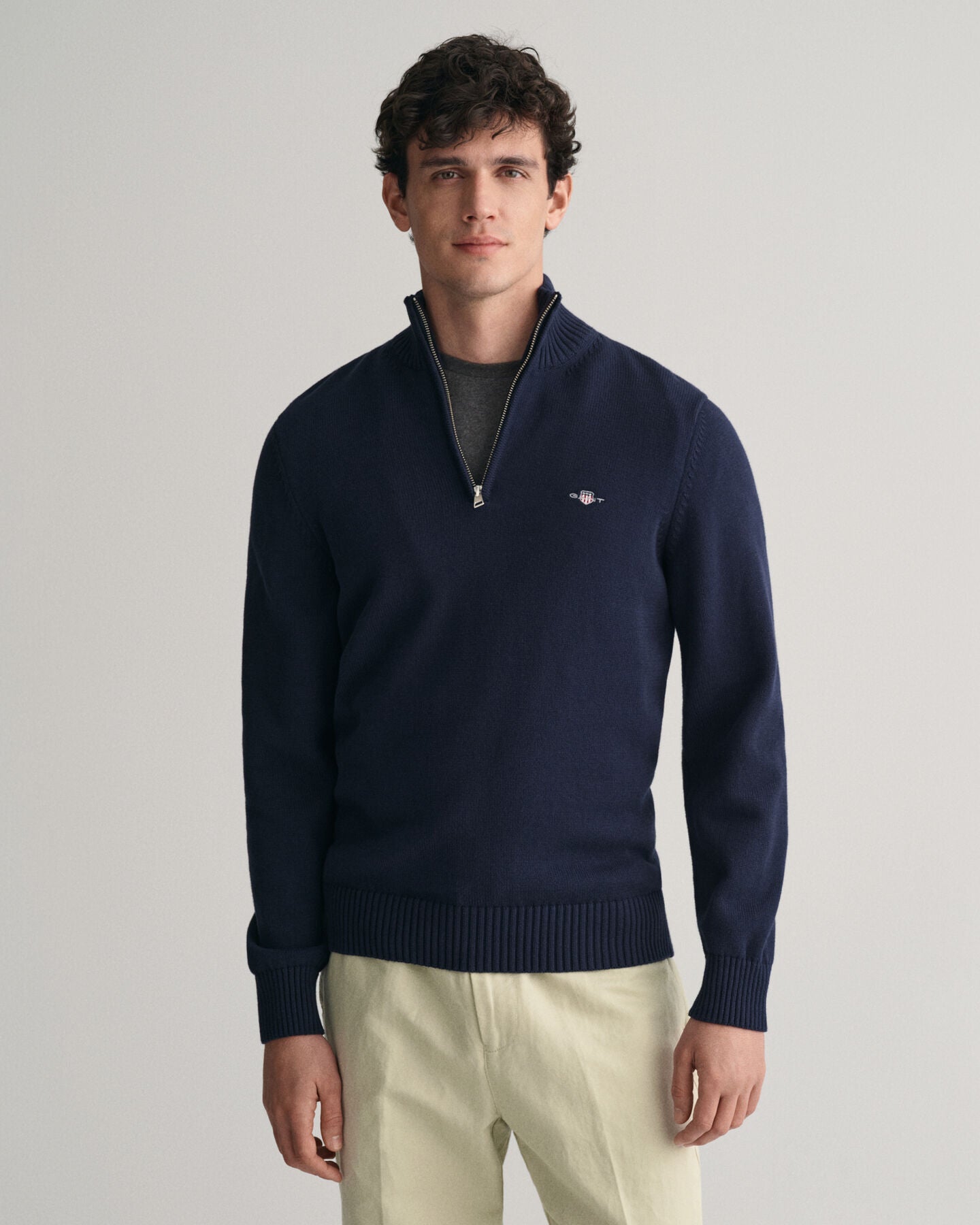 Gant Casual Cotton Half-Zip Sweater - Evening Blue