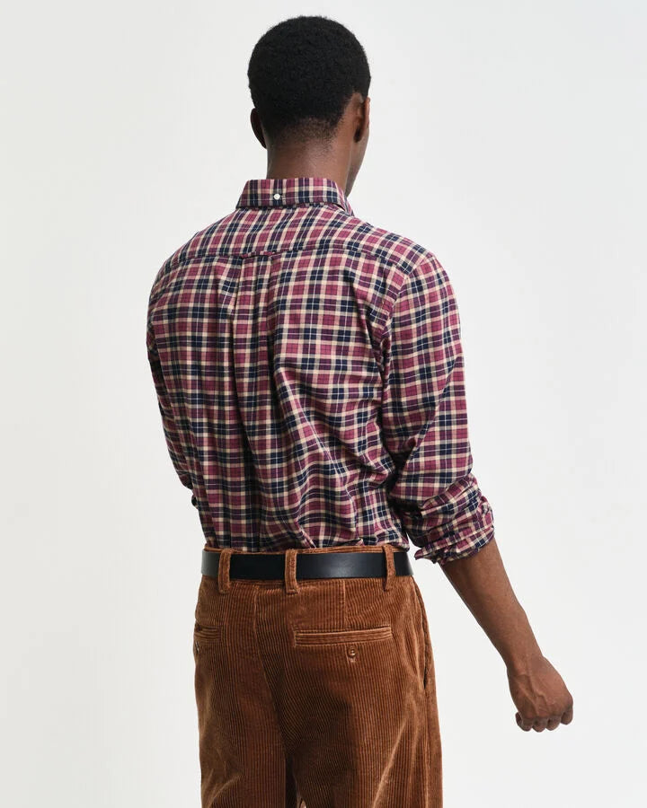 Gant Regular Fit Checked Light Twill Shirt - Wine Red