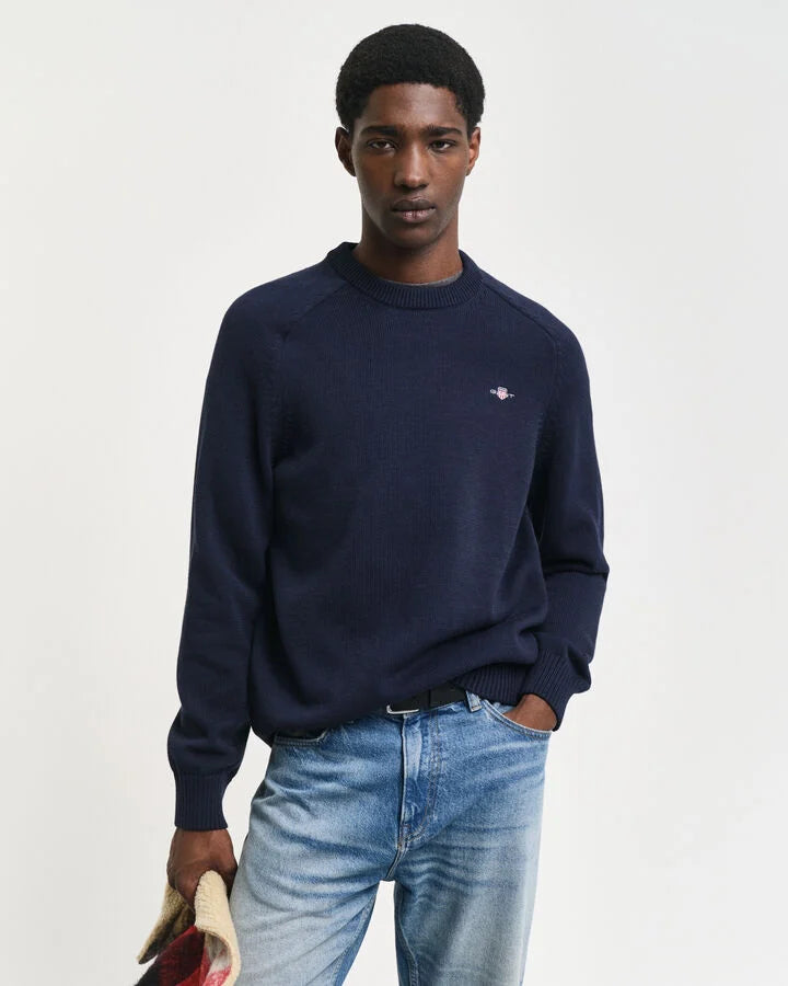 Gant Casual Cotton Crew Neck Sweater - Evening Blue