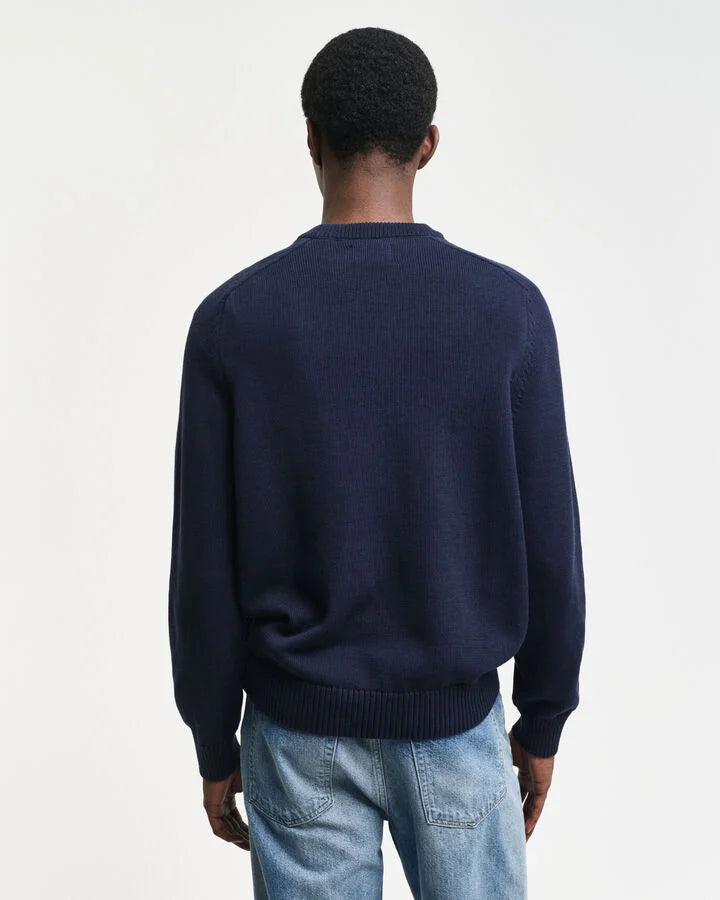 Gant Casual Cotton Crew Neck Sweater - Evening Blue