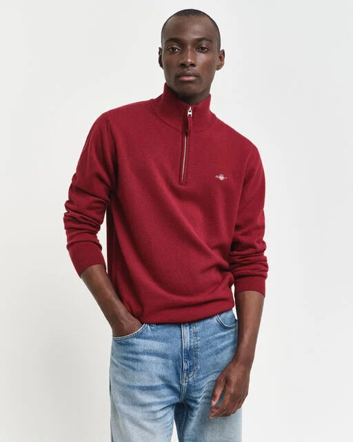 Gant Superfine Lambswool Half-Zip Sweater - Plumped Red