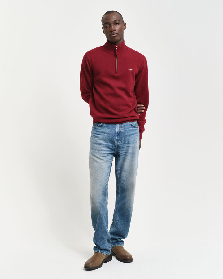 Gant Superfine Lambswool Half Zip Sweater Plumped Red Ryle Menswear