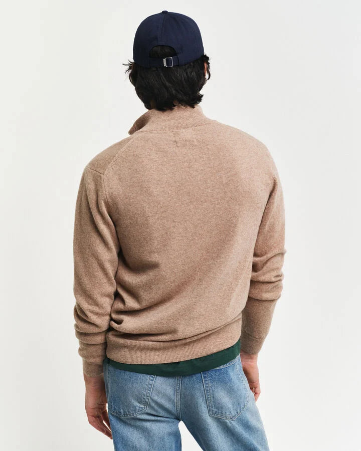 Gant Superfine Lambswool Half-Zip Sweater - Dk Sand Melange