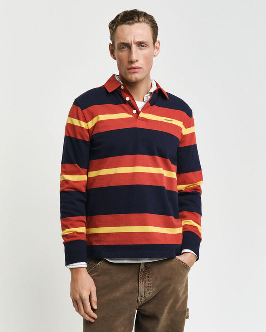 Gant Multi Striped Heavy Rugger - Iron Red