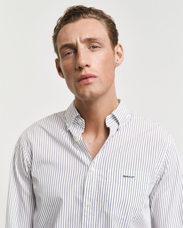 Gant Regular Fit Striped Poplin Shirt - White