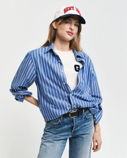 Gant Regular Fit Striped Poplin Shirt - Lapis Blue