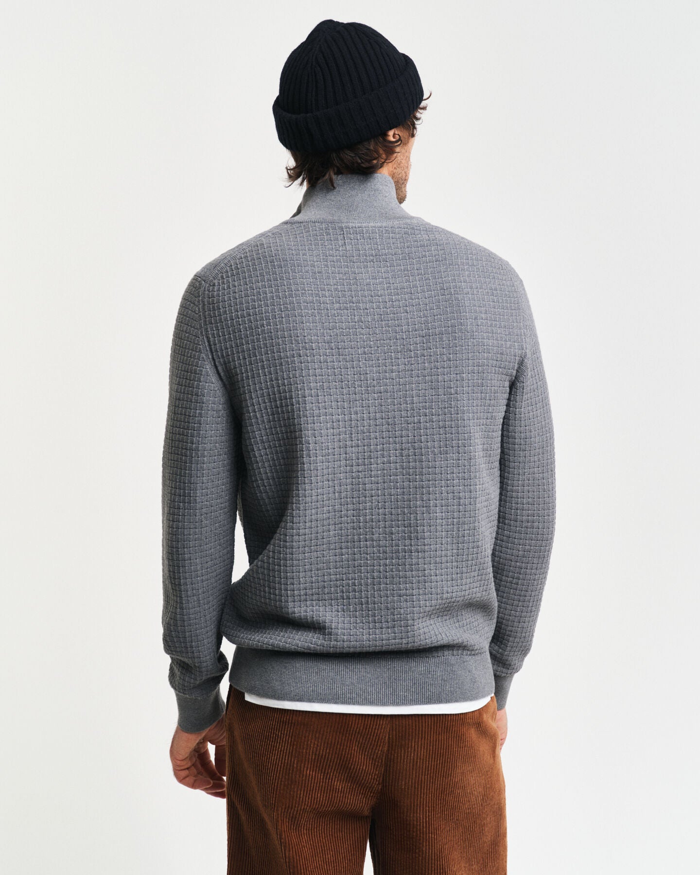 Gant Textured Cotton Half-Zip Sweater - Dark Grey Melange