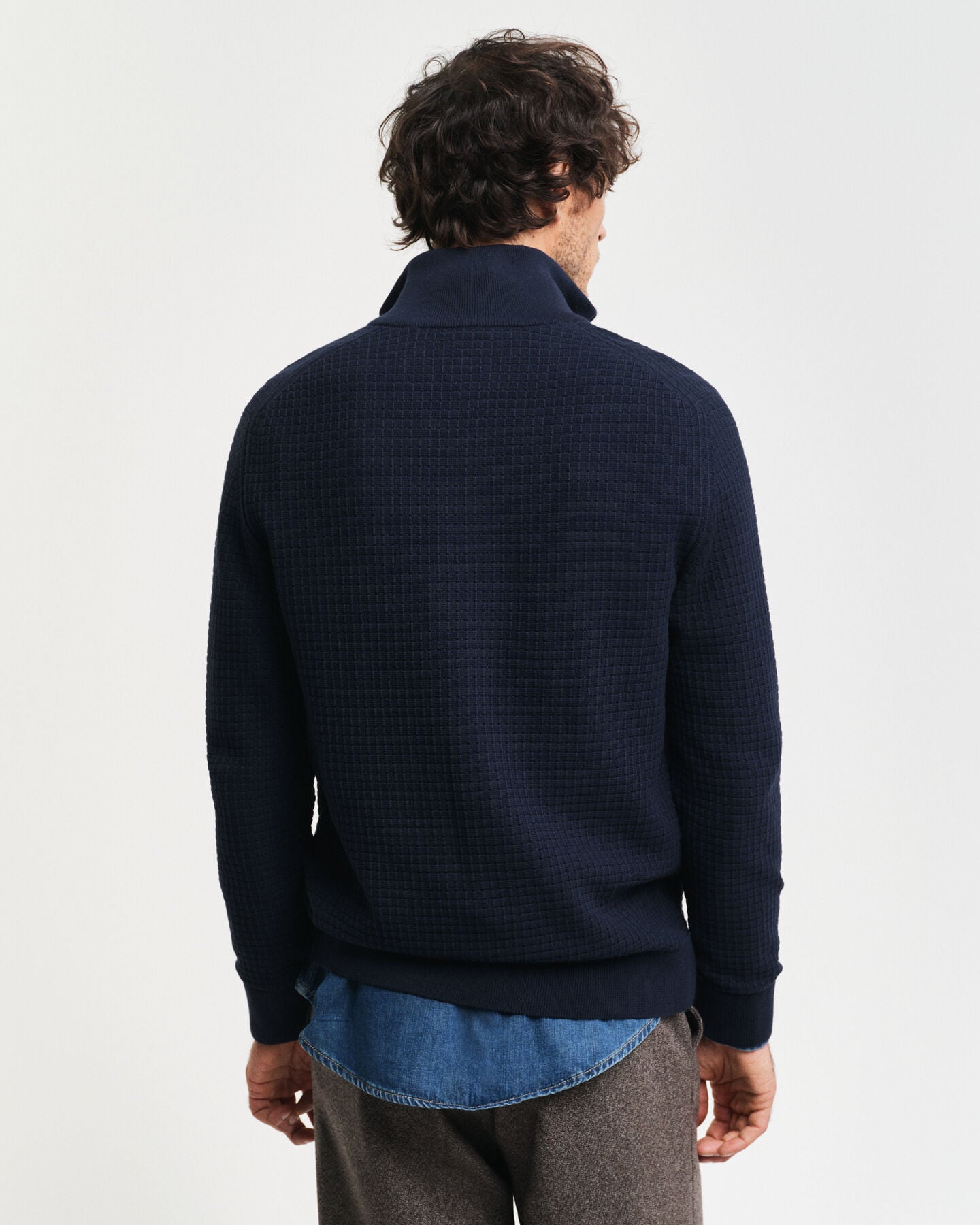 Gant Textured Cotton Half-Zip Sweater - Evening Blue