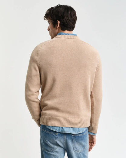 Gant Casual Cotton Crew Neck Sweater - Khaki Melange