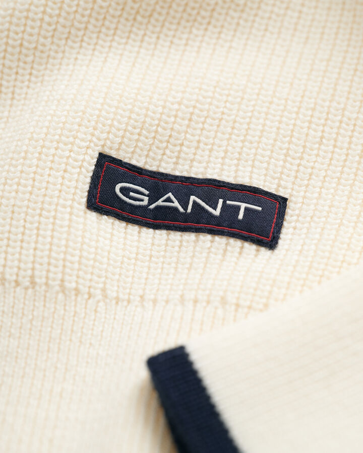 Gant Ribbed Cotton Half-Zip Sweater - Cream