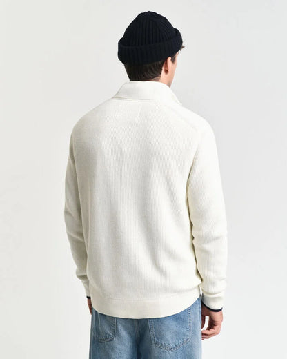 Gant Ribbed Cotton Half-Zip Sweater - Cream