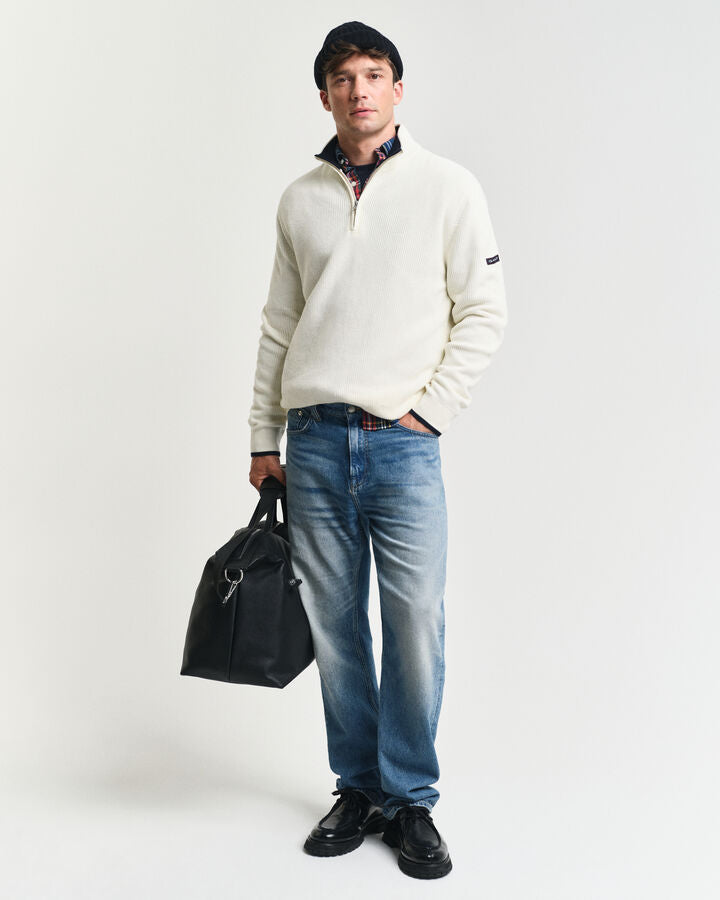 Gant Ribbed Cotton Half-Zip Sweater - Cream