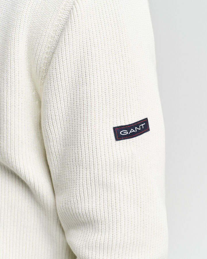 Gant Ribbed Cotton Half-Zip Sweater - Cream