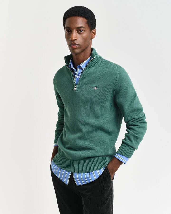 Gant Casual Cotton Half-Zip Sweater - Woody Green