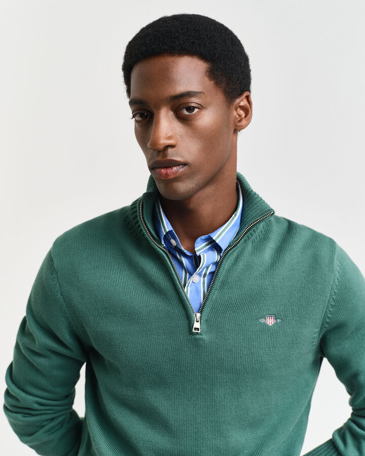 Gant Casual Cotton Half-Zip Sweater - Woody Green